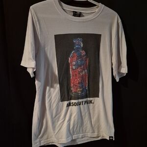 Y2K ABSOLUTE VODKA White Graphic T-Shirt with Red and Blue Design